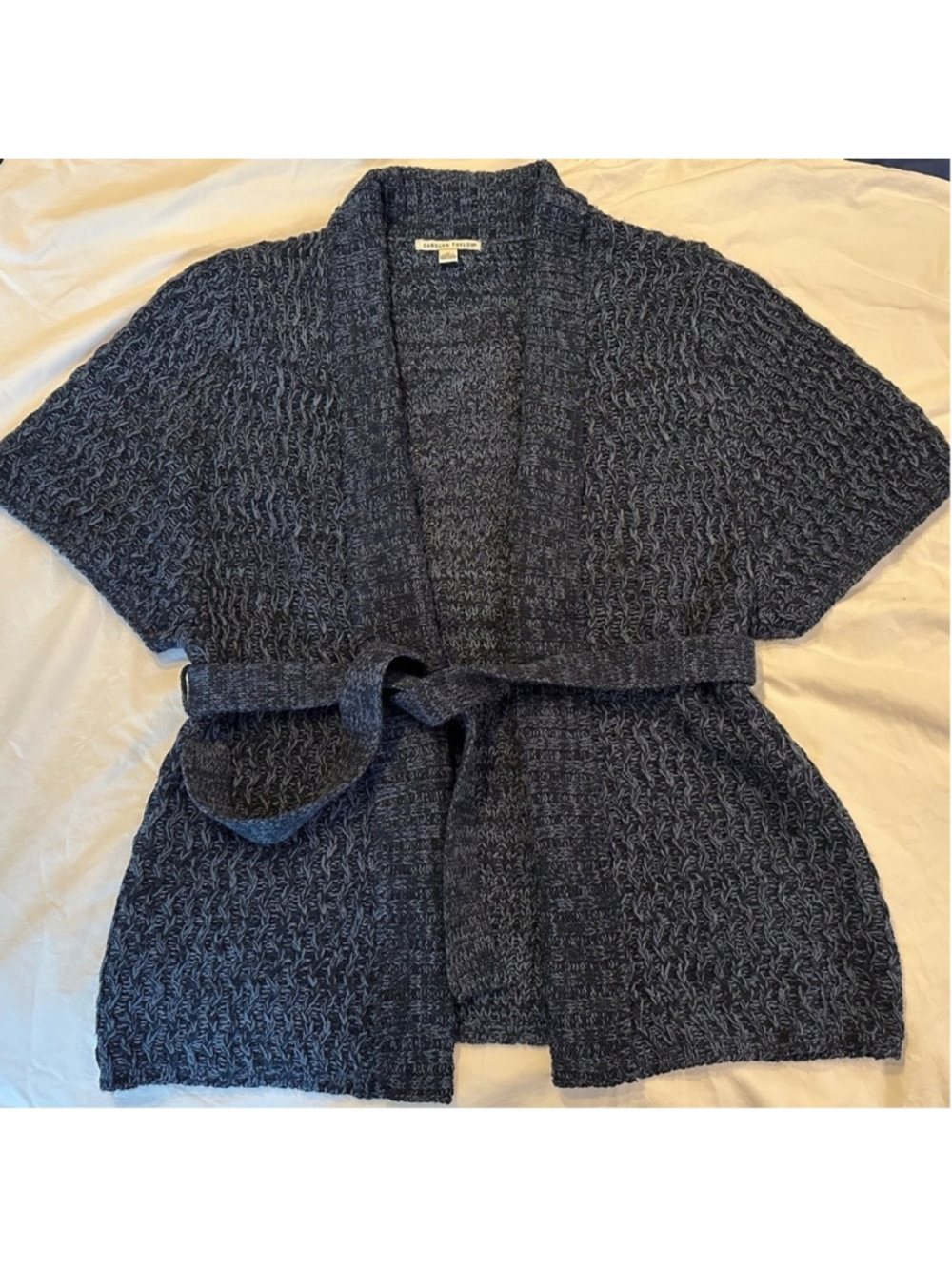 Carolyn Taylor Navy marled drop shoulder belted sweater cardigan